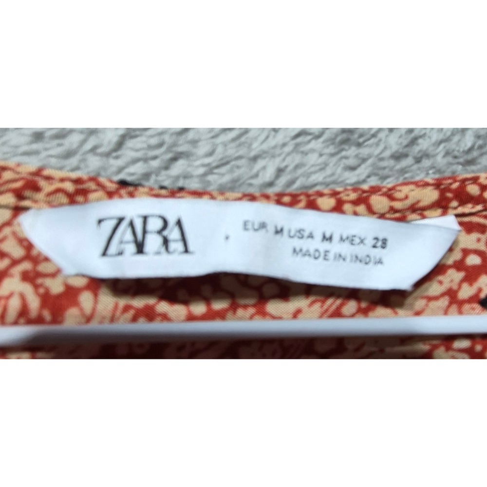 Zara Rust Orange Paisley Midi Dress Button Front Boho Embroidered Size Medium - Picture 3 of 5